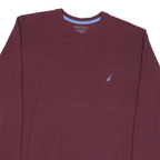 NAUTICA Mens Maroon Long Sleeve Crew Neck T-Shirt S Cotton Blend Logo