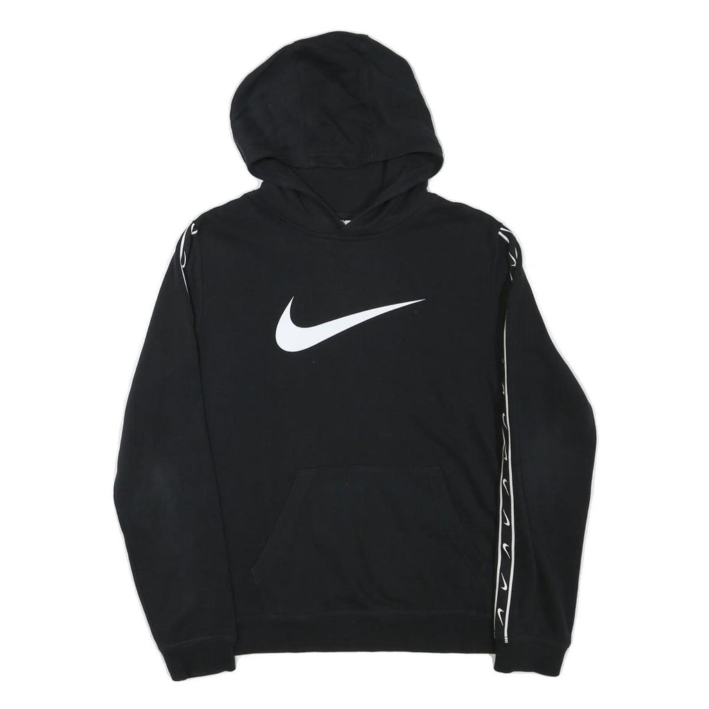 NIKE Boys Black Cotton Blend Hoodie XL Swoosh Logo Pullover Sweatshirt
