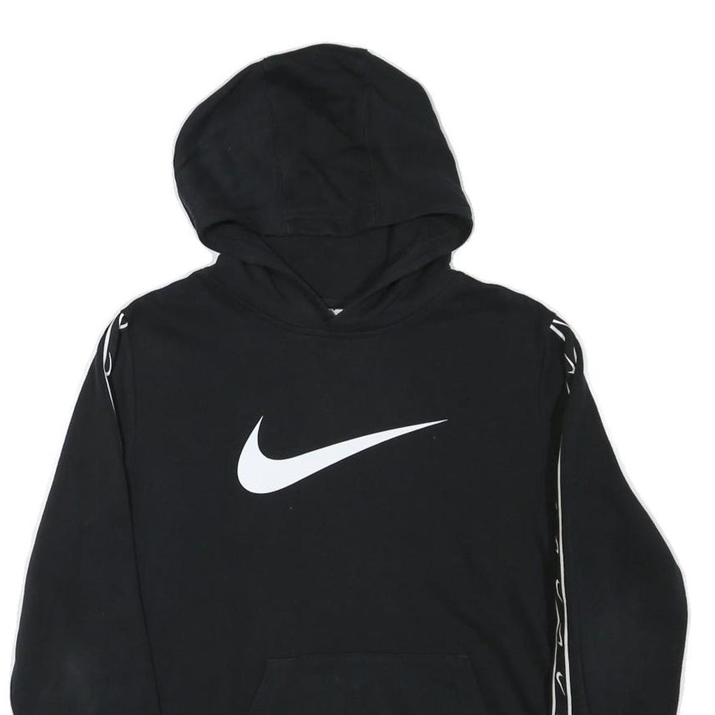 NIKE Boys Black Cotton Blend Hoodie XL Swoosh Logo Pullover Sweatshirt
