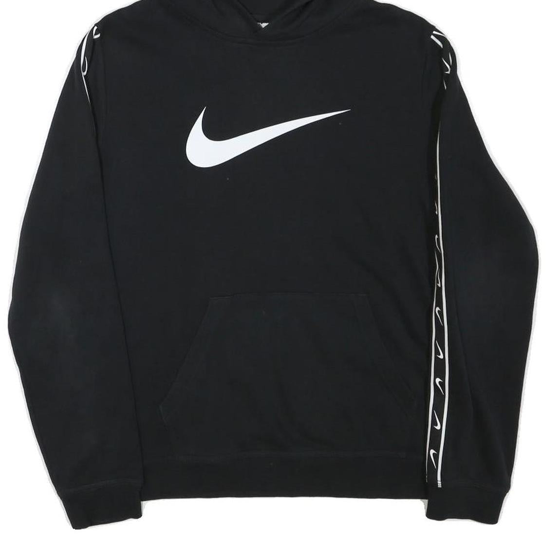 NIKE Boys Black Cotton Blend Hoodie XL Swoosh Logo Pullover Sweatshirt