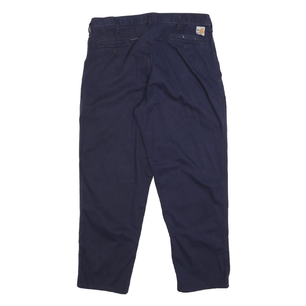 CARHARTT Mens Relaxed Navy Blue Cotton Blend Zip Trousers W36 L30 Durable