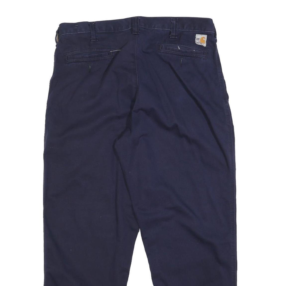 CARHARTT Mens Relaxed Navy Blue Cotton Blend Zip Trousers W36 L30 Durable