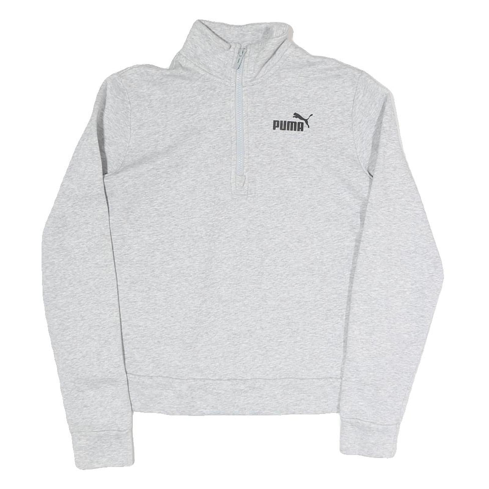PUMA Womens Grey Sweatshirt Half Zip S Cotton Blend Pullover Casual
