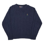 CHAPS Mens Blue Jumper Patterned Crew Neck Cable Knit M Cotton Blend Classic