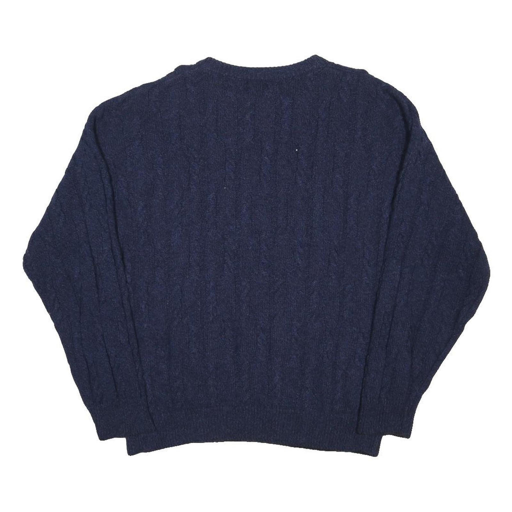 CHAPS Mens Blue Jumper Patterned Crew Neck Cable Knit M Cotton Blend Classic