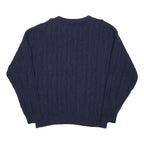 CHAPS Mens Blue Jumper Patterned Crew Neck Cable Knit M Cotton Blend Classic