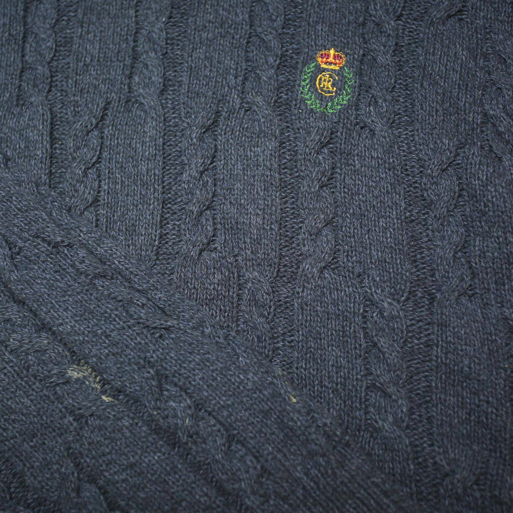 CHAPS Mens Blue Jumper Patterned Crew Neck Cable Knit M Cotton Blend Classic