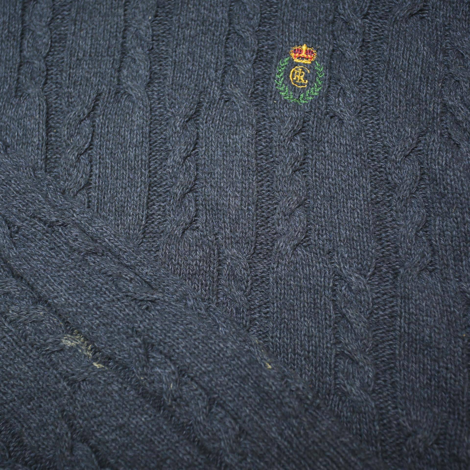 CHAPS Mens Blue Jumper Patterned Crew Neck Cable Knit M Cotton Blend Classic