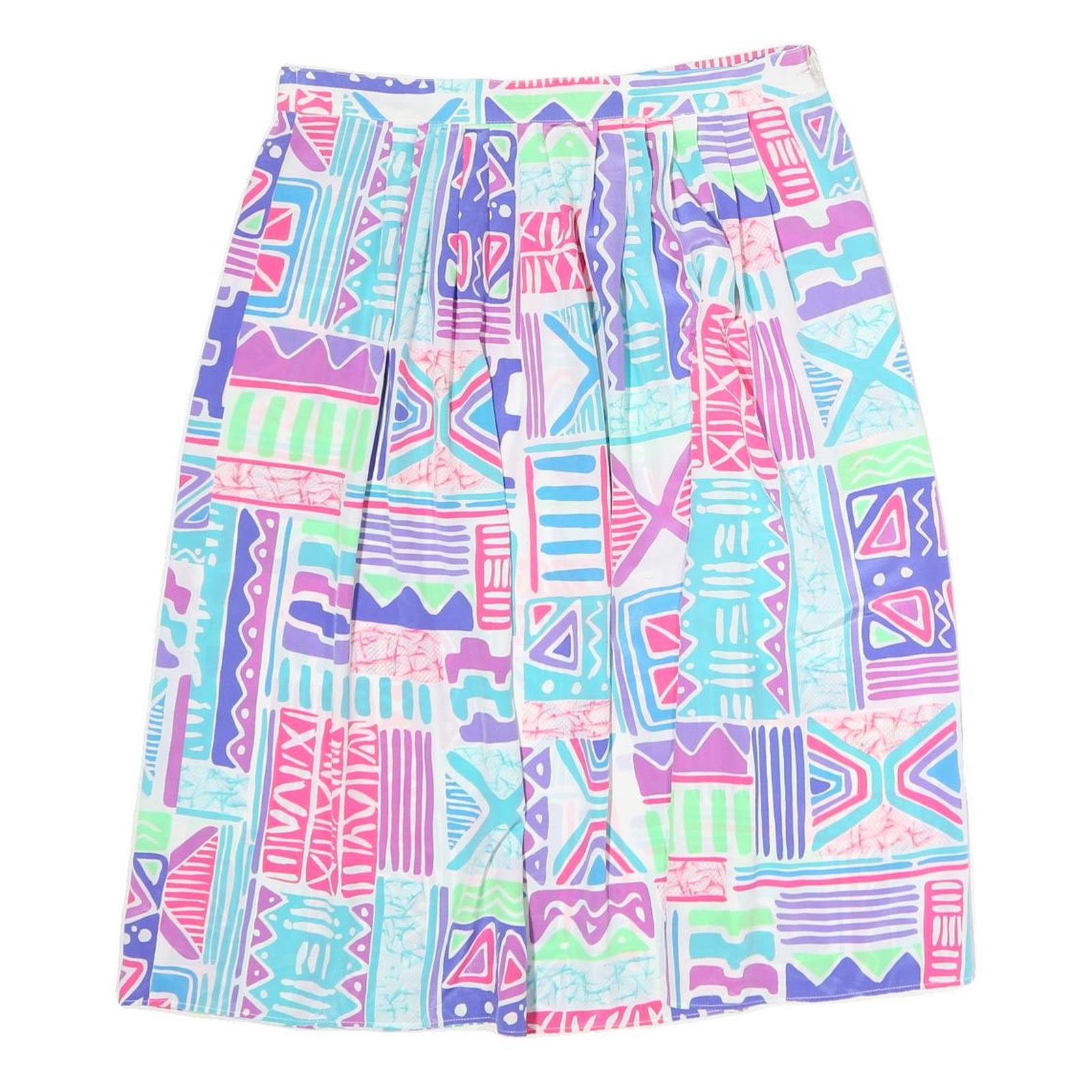 Womens Multi Colour Abstract Print Pleated Knee Length Polyester Skirt M Summer