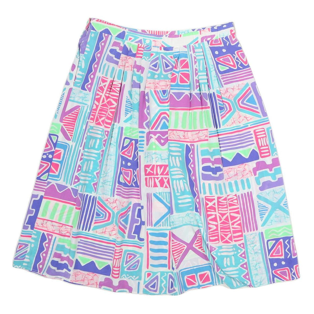 Womens Multi Colour Abstract Print Pleated Knee Length Polyester Skirt M Summer