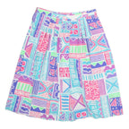 Womens Multi Colour Abstract Print Pleated Knee Length Polyester Skirt M Summer