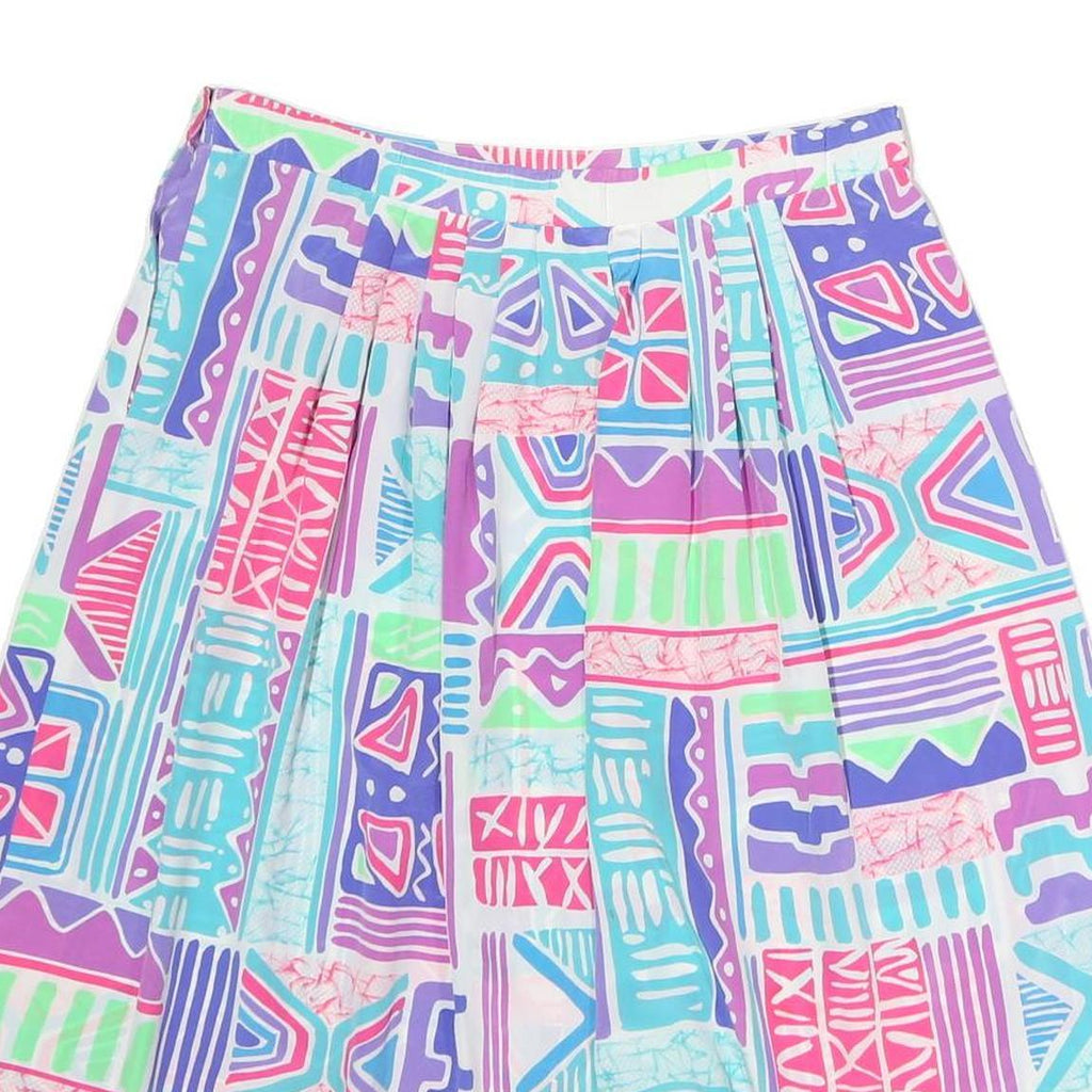 Womens Multi Colour Abstract Print Pleated Knee Length Polyester Skirt M Summer