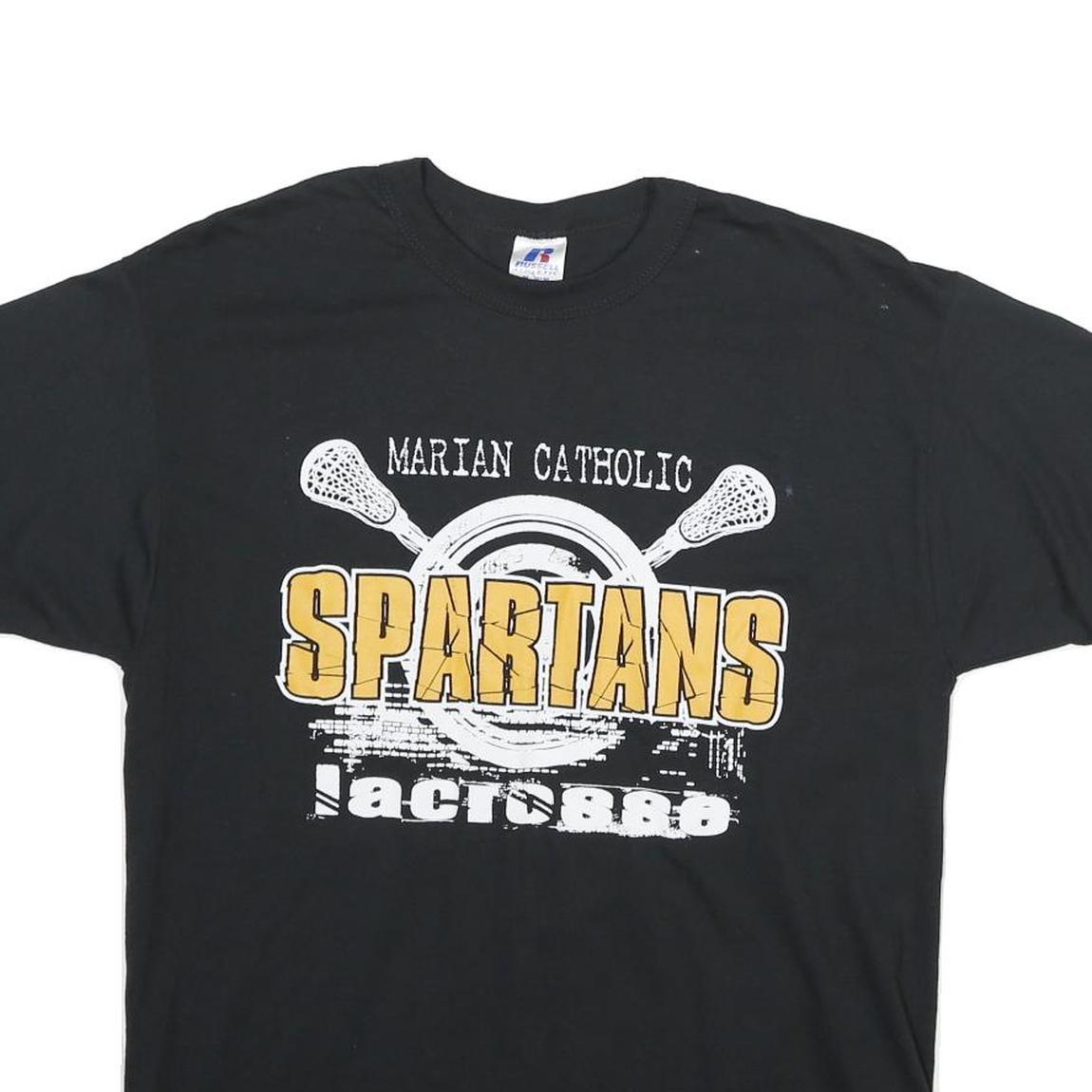 RUSSELL ATHLETIC Mens Black Marian Catholic Spartans Graphic T-Shirt M Short