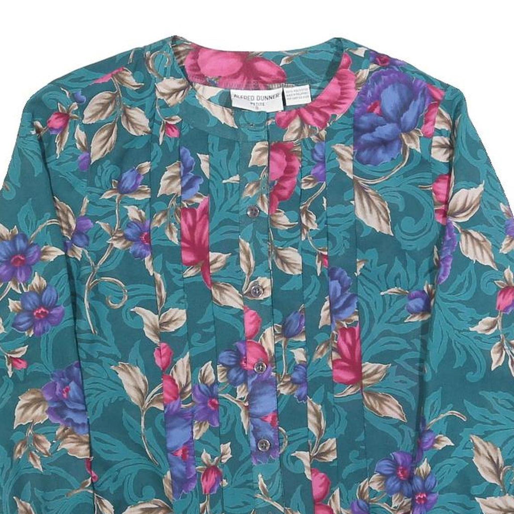 ALFRED DUNNER Womens Green Floral Printed Blouse Long Sleeve Round Neck S