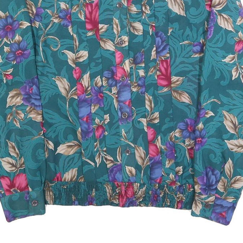 ALFRED DUNNER Womens Green Floral Printed Blouse Long Sleeve Round Neck S