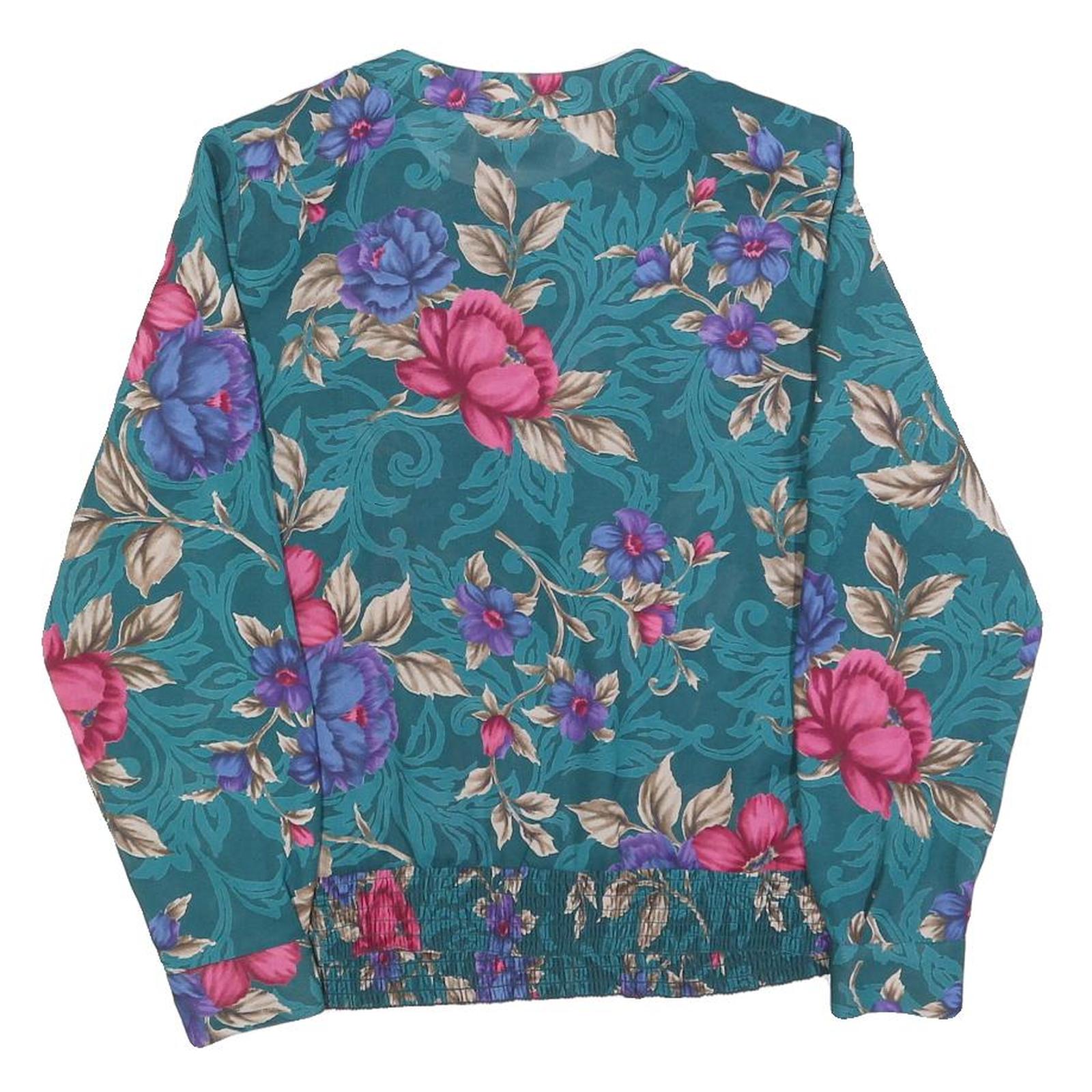 ALFRED DUNNER Womens Green Floral Printed Blouse Long Sleeve Round Neck S