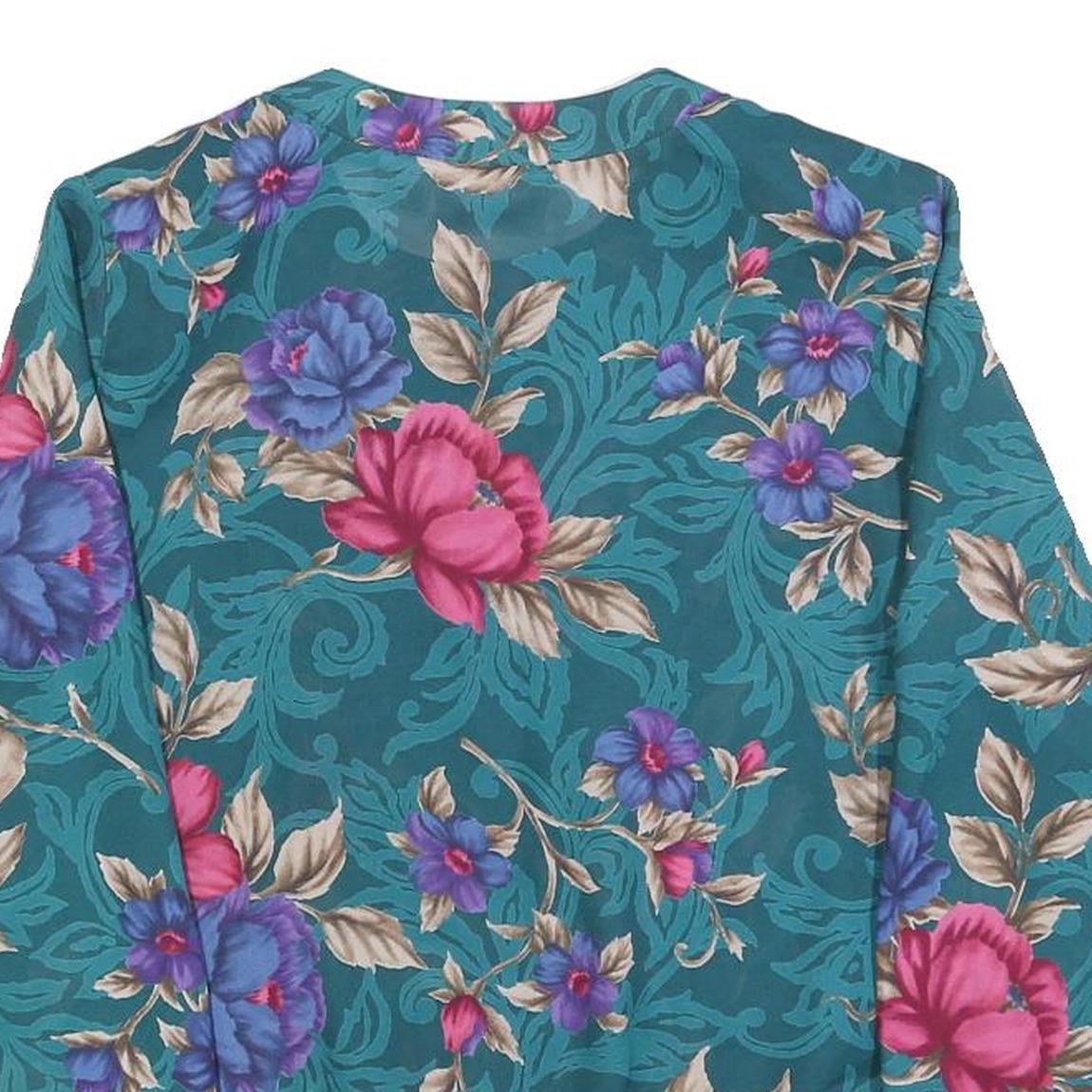 ALFRED DUNNER Womens Green Floral Printed Blouse Long Sleeve Round Neck S