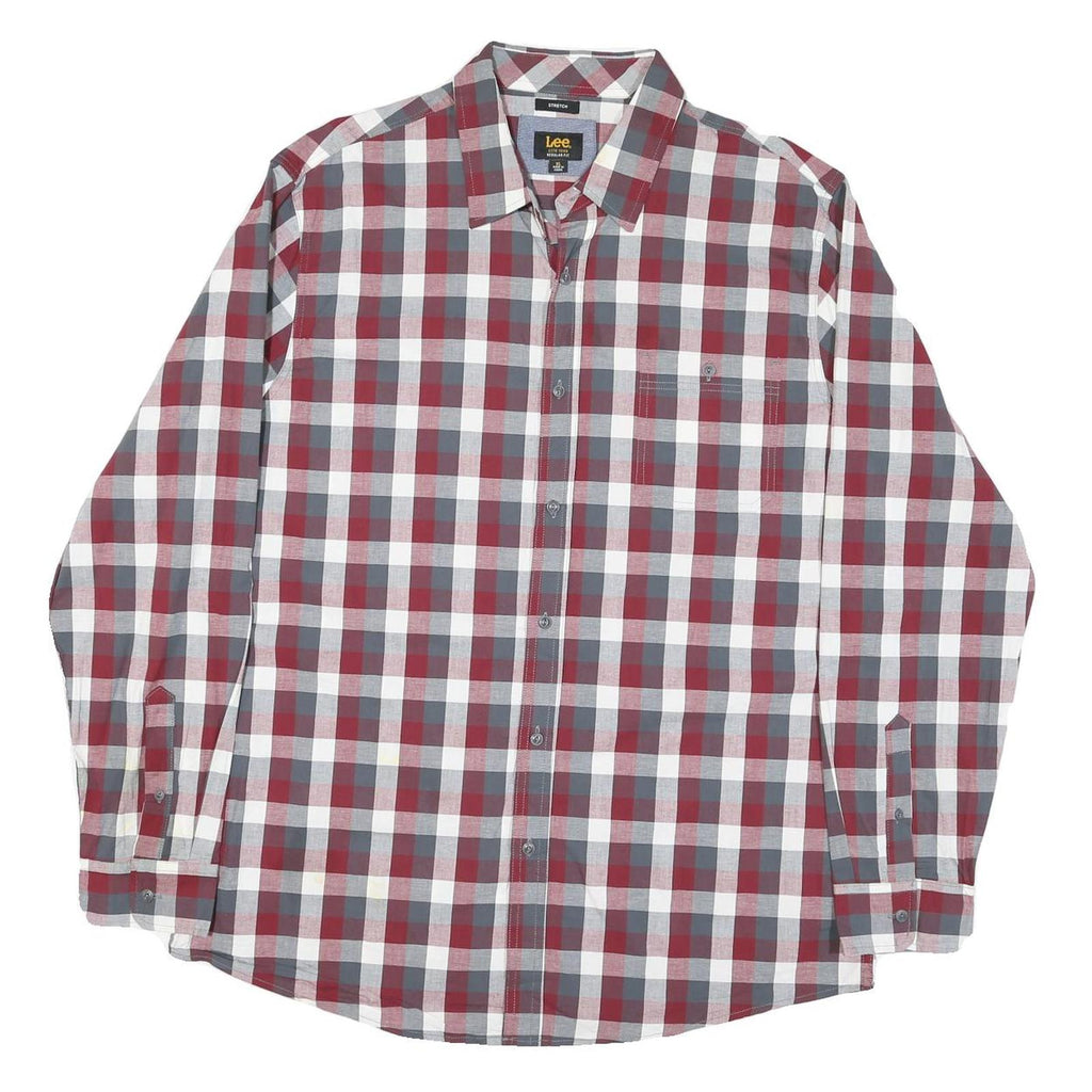LEE Mens Red & Grey Check Shirt XL Cotton Blend Long Sleeve Casual