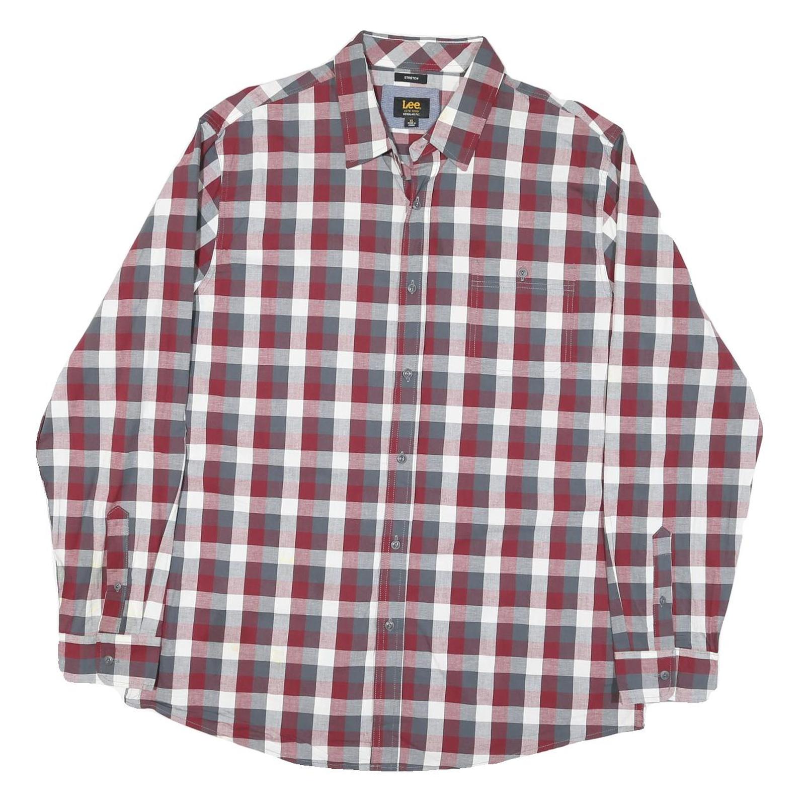LEE Mens Red & Grey Check Shirt XL Cotton Blend Long Sleeve Casual