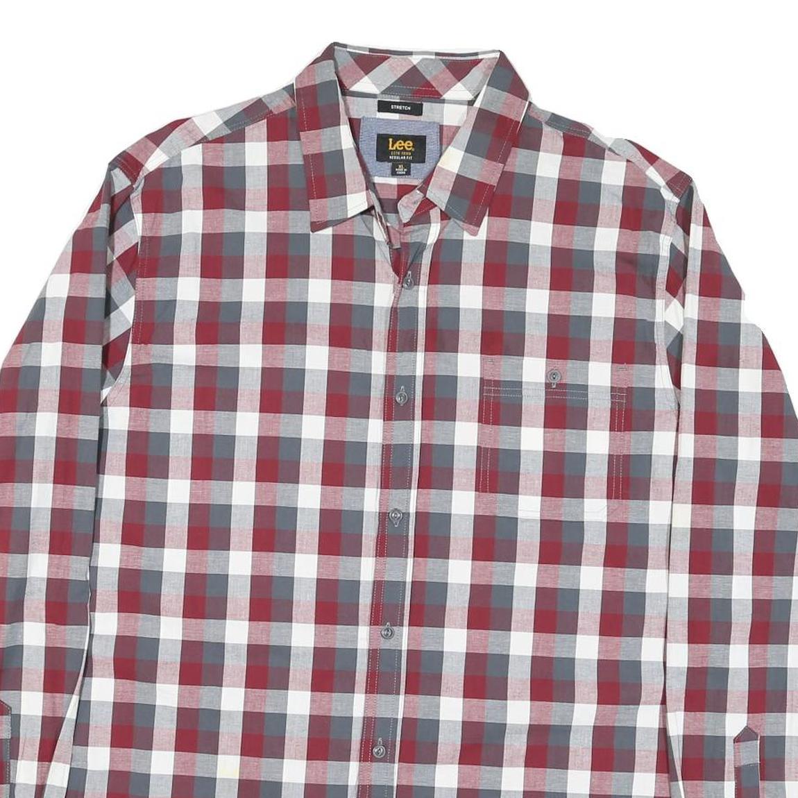 LEE Mens Red & Grey Check Shirt XL Cotton Blend Long Sleeve Casual