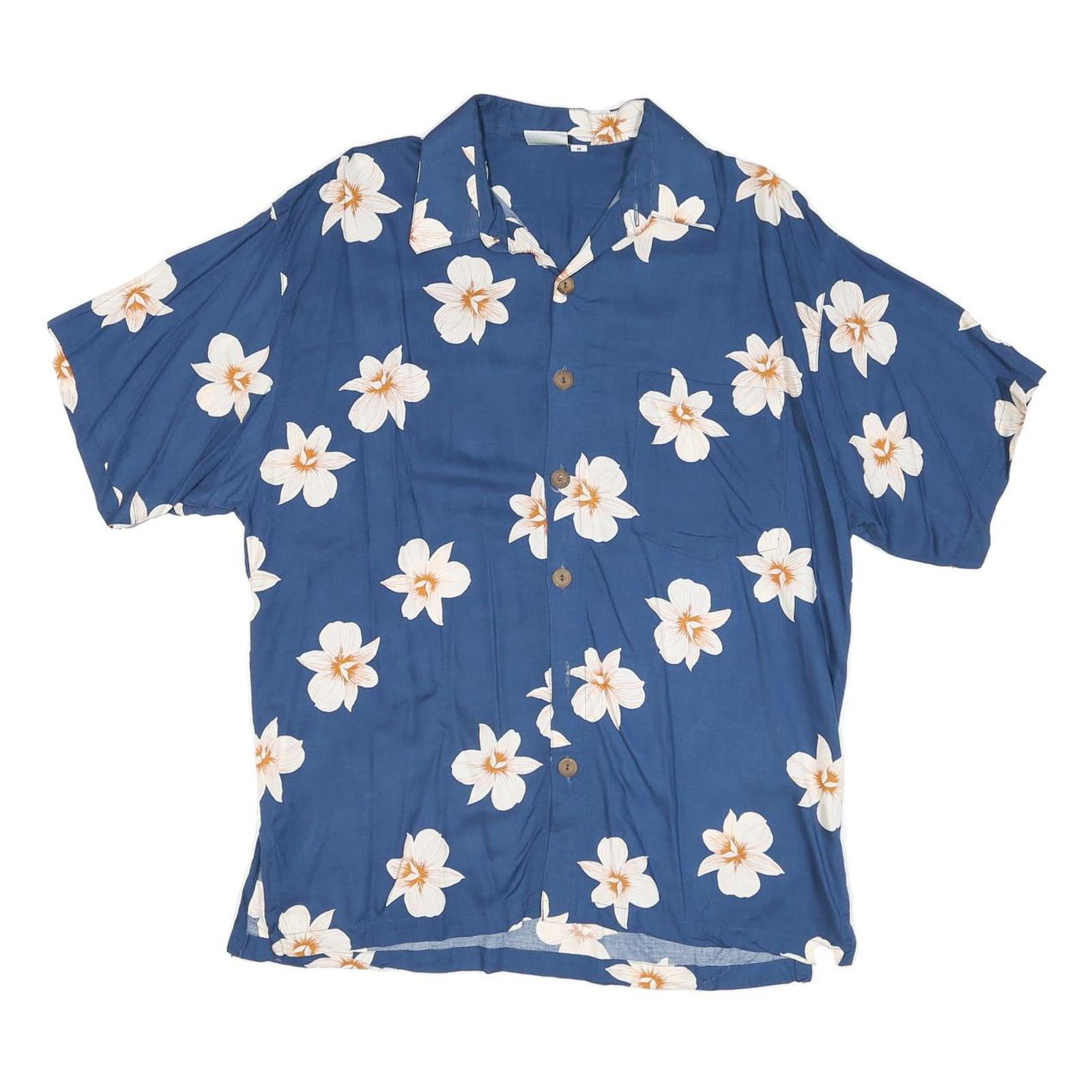 PINAPPLE MOON Mens Blue & White Floral Cotton Blend Shirt M Summer Casual
