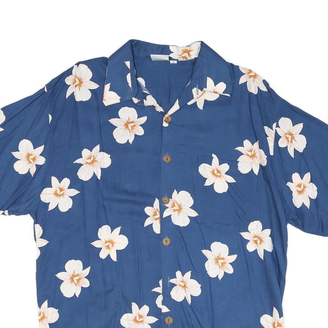 PINAPPLE MOON Mens Blue & White Floral Cotton Blend Shirt M Summer Casual