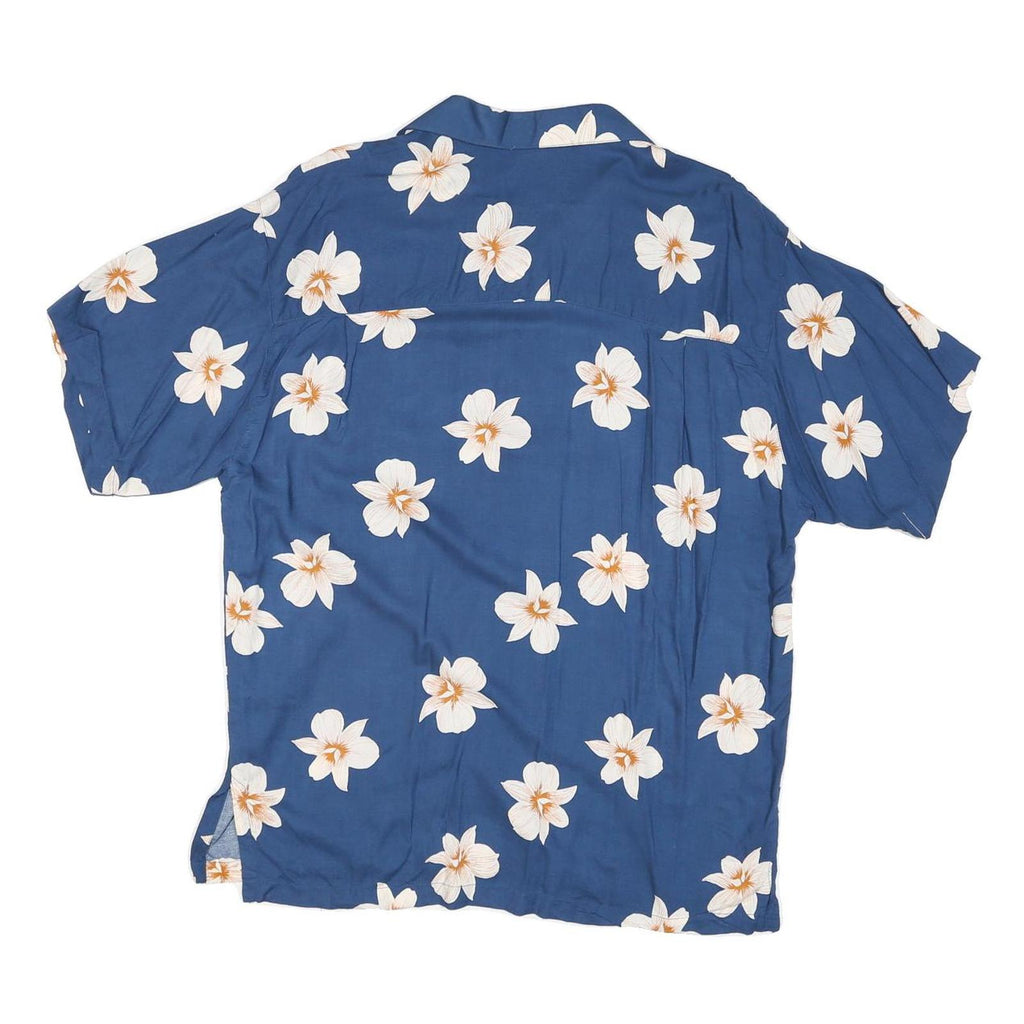 PINAPPLE MOON Mens Blue & White Floral Cotton Blend Shirt M Summer Casual