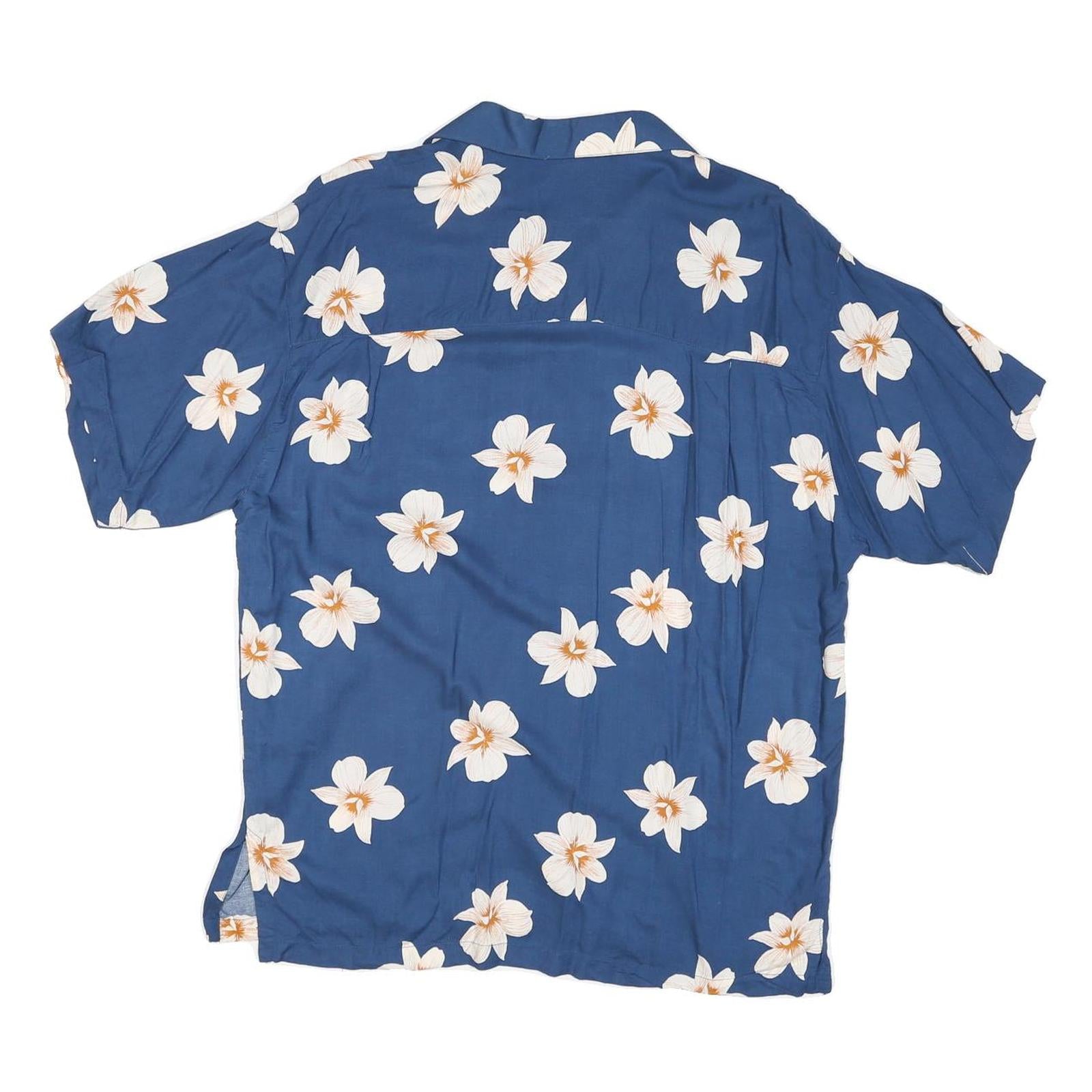 PINAPPLE MOON Mens Blue & White Floral Cotton Blend Shirt M Summer Casual
