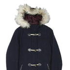 MUSTO Womens Navy Blue Wool Blend Duffle Jacket S Hooded Button Closure