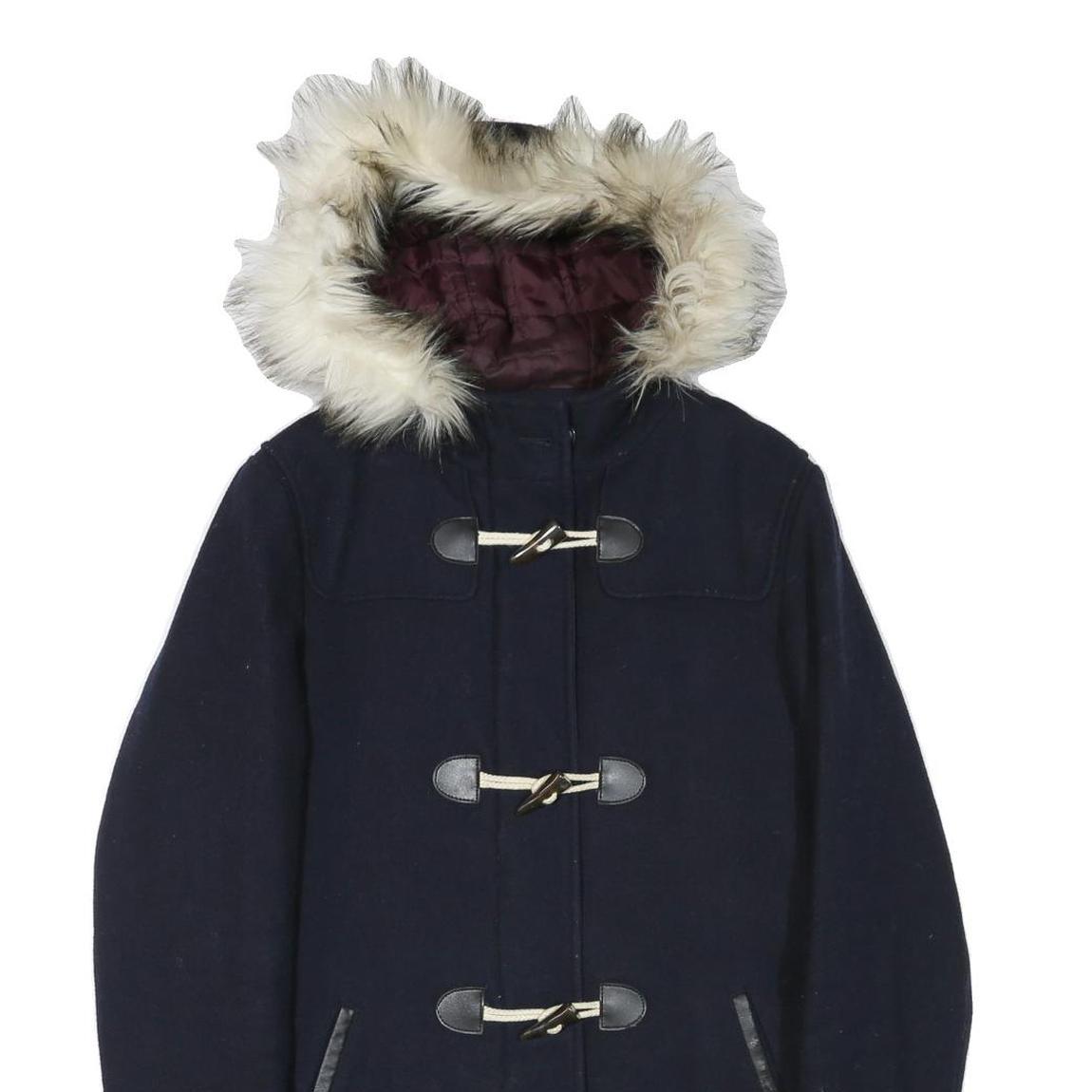 MUSTO Womens Navy Blue Wool Blend Duffle Jacket S Hooded Button Closure