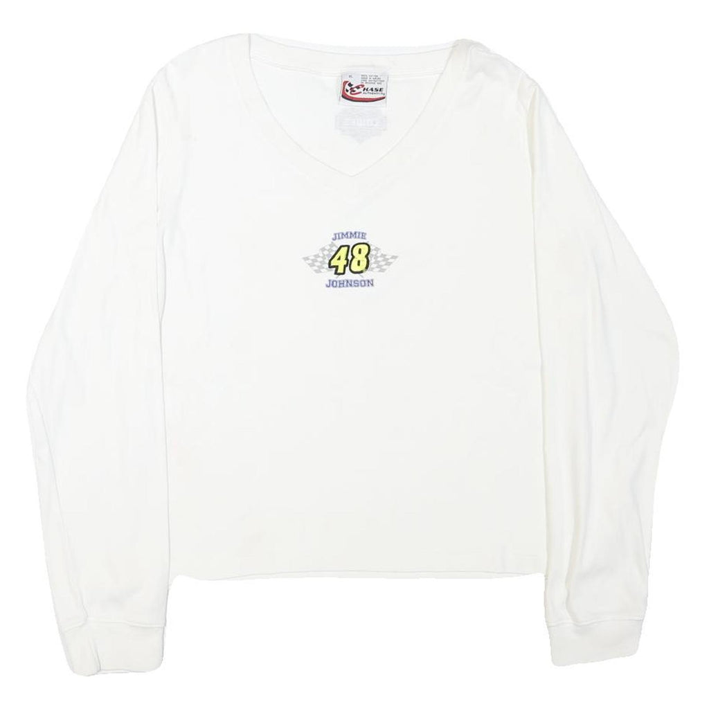 CHASE AUTHENTICS Womens White Jimmie Johnson Long Sleeve V-Neck T-Shirt XL