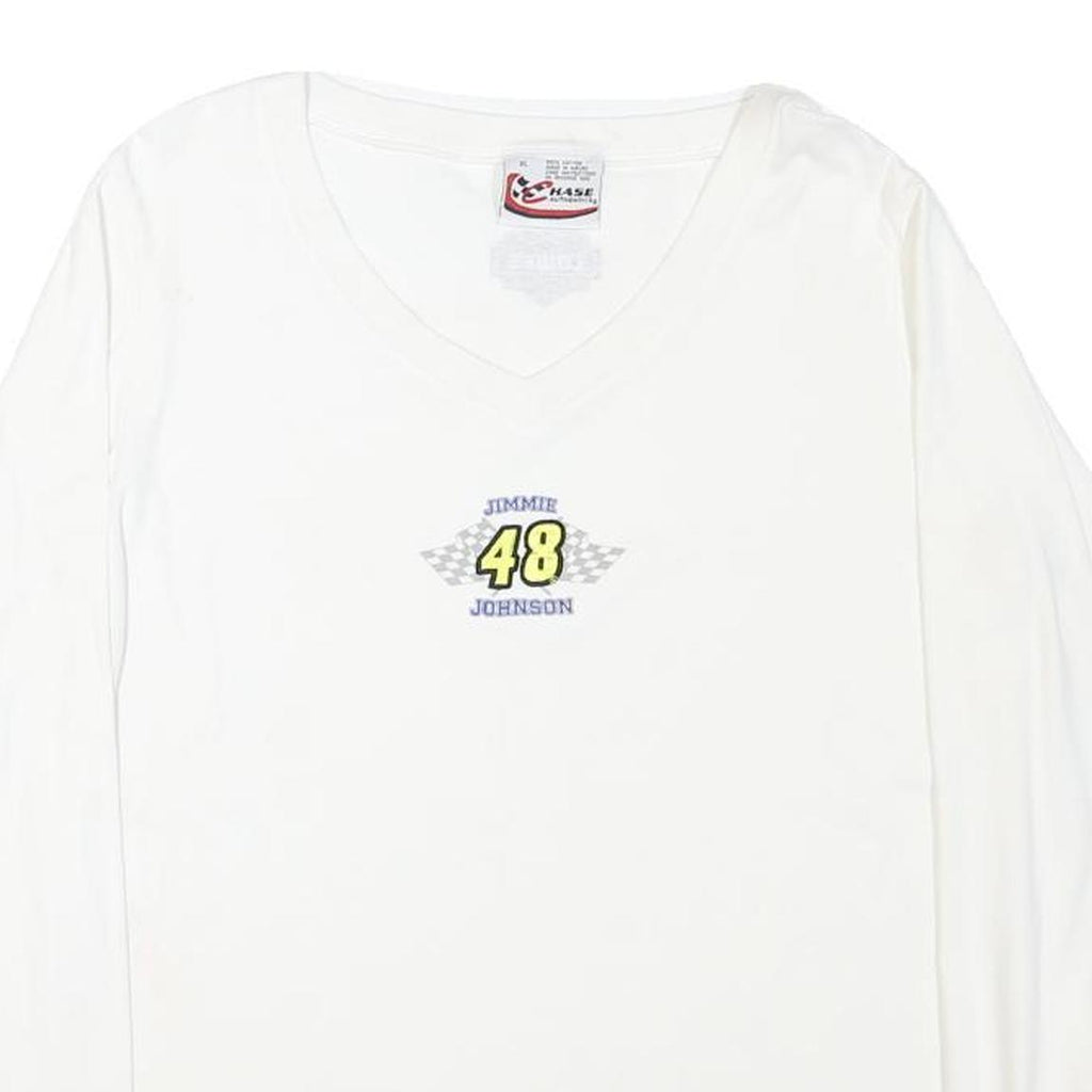 CHASE AUTHENTICS Womens White Jimmie Johnson Long Sleeve V-Neck T-Shirt XL
