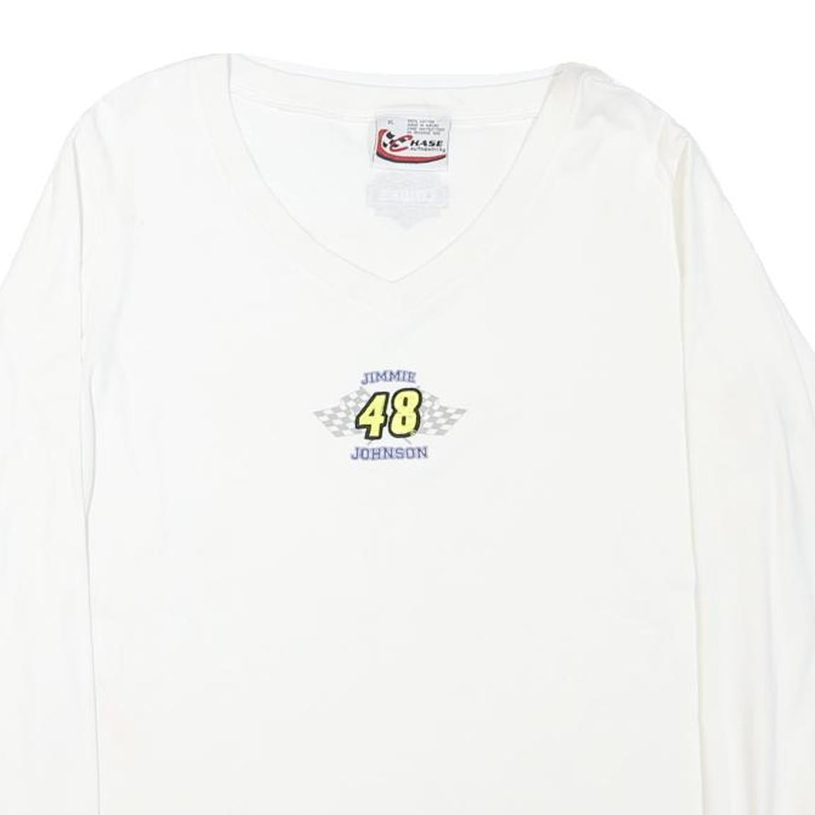 CHASE AUTHENTICS Womens White Jimmie Johnson Long Sleeve V-Neck T-Shirt XL