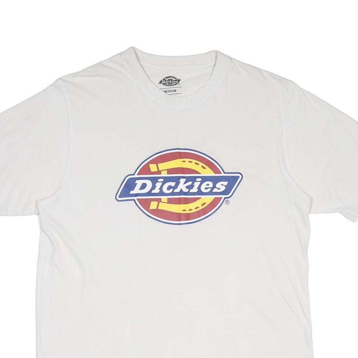 DICKIES Mens White Graphic T-Shirt M Short Sleeve Crew Neck Cotton Blend Jersey