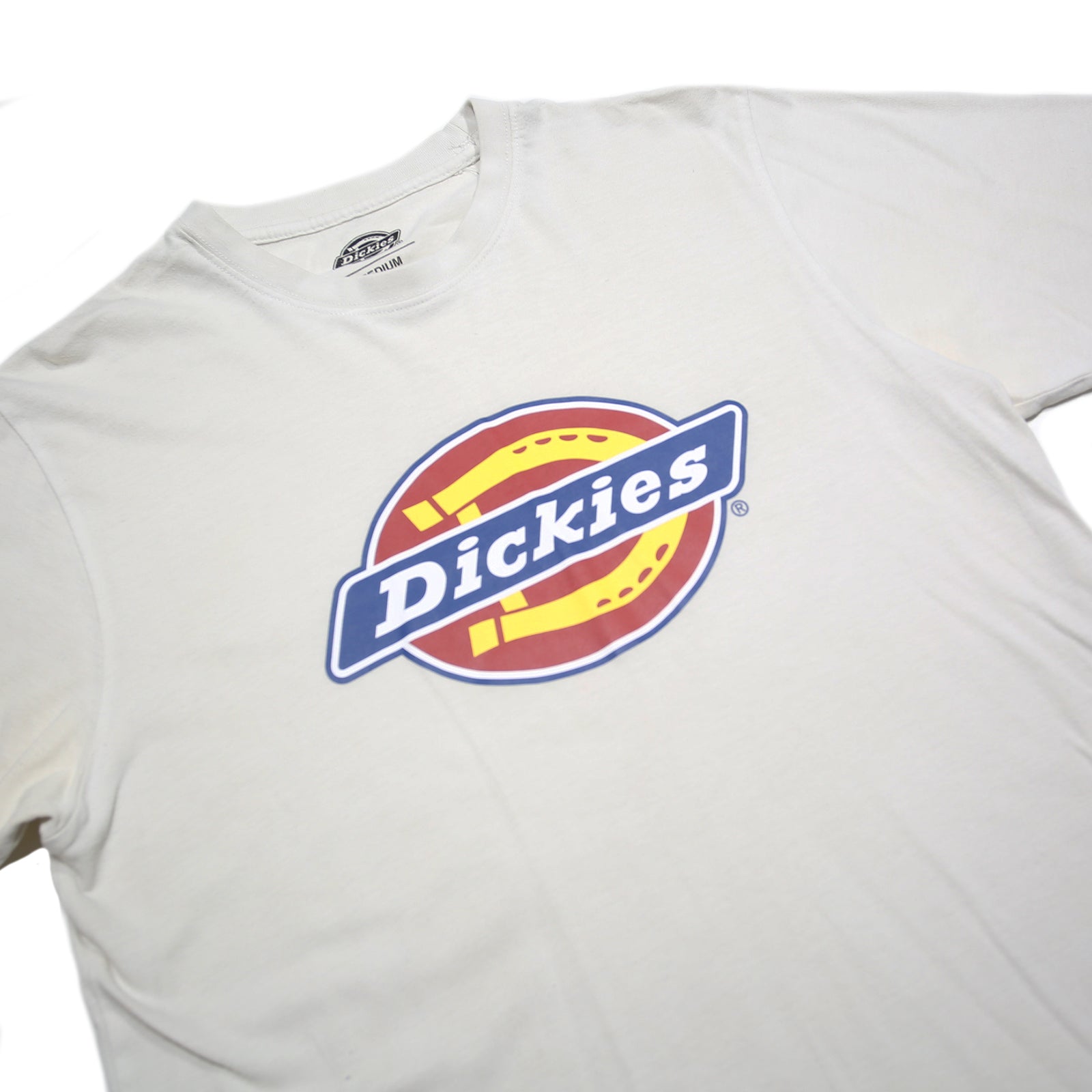 DICKIES Mens White Graphic T-Shirt M Short Sleeve Crew Neck Cotton Blend Jersey