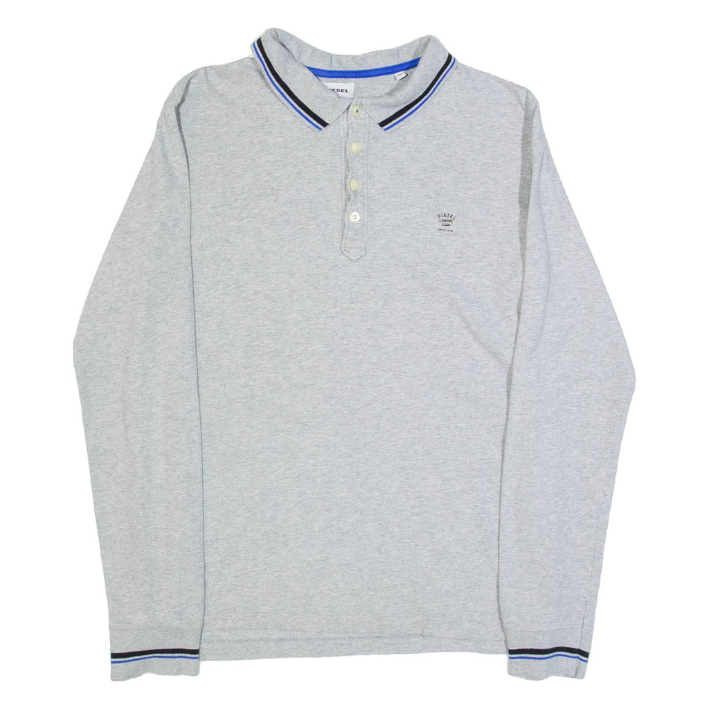 DIESEL Mens Polo Shirt Grey Long Sleeve L