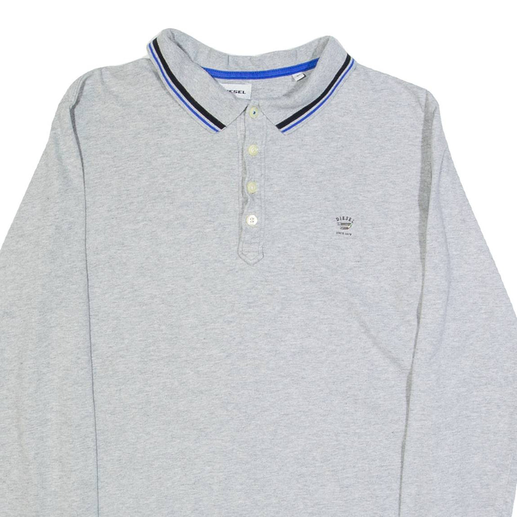 DIESEL Mens Polo Shirt Grey Long Sleeve L