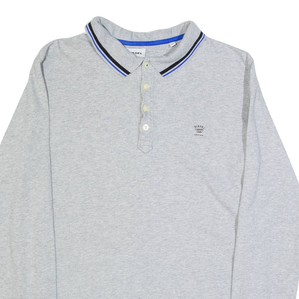 DIESEL Mens Polo Shirt Grey Long Sleeve L