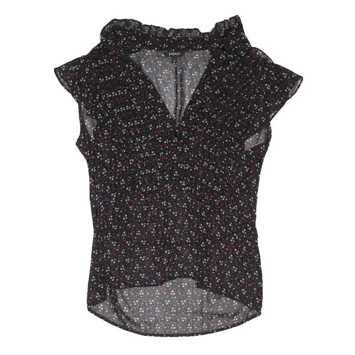 PAPAYA Womens Black Printed Blouse Short Sleeve V-Neck UK 12 Floral