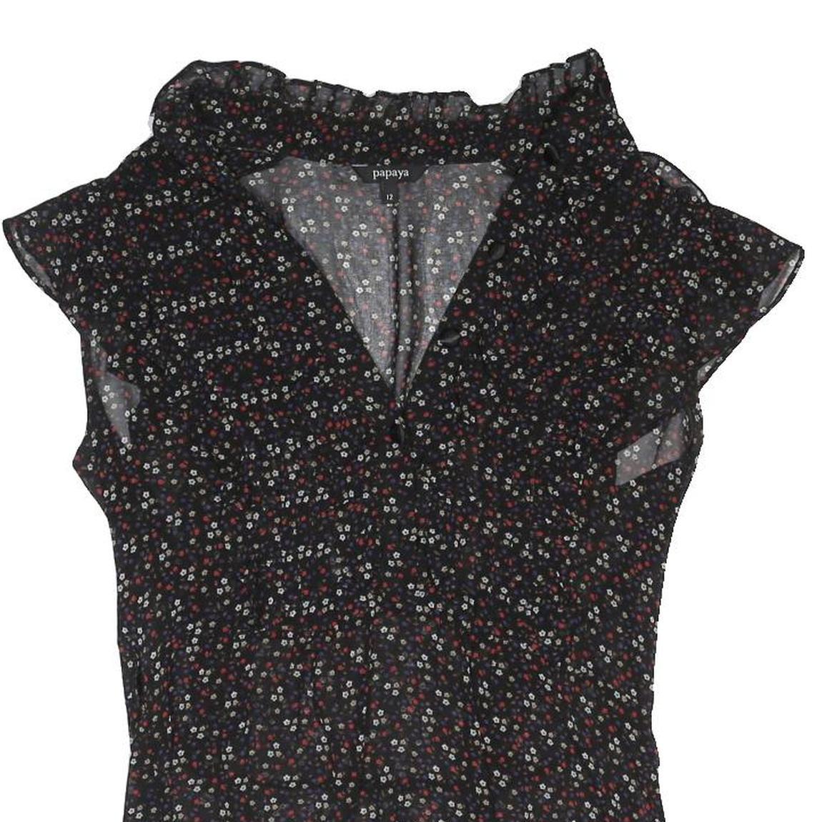 PAPAYA Womens Black Printed Blouse Short Sleeve V-Neck UK 12 Floral