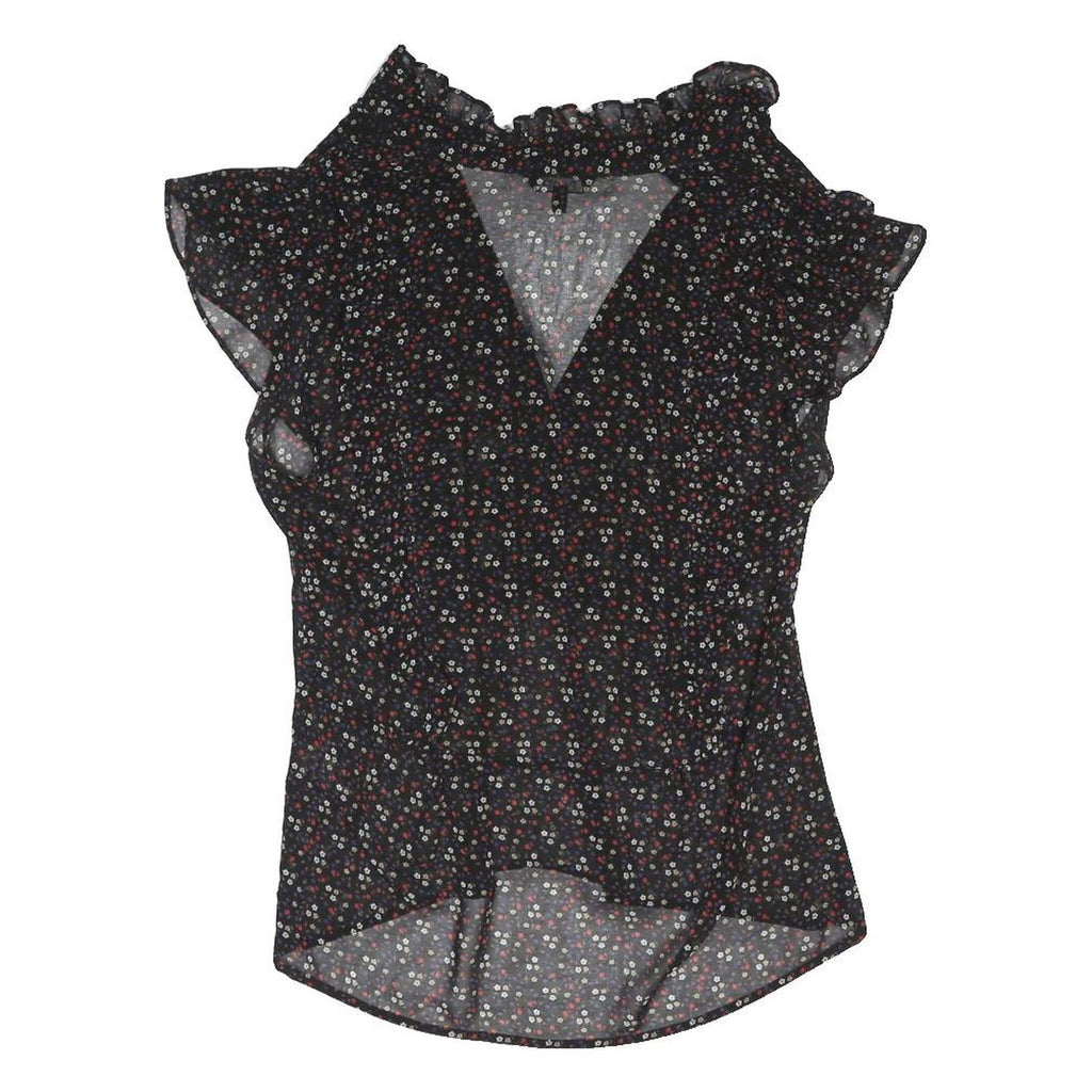 PAPAYA Womens Black Printed Blouse Short Sleeve V-Neck UK 12 Floral