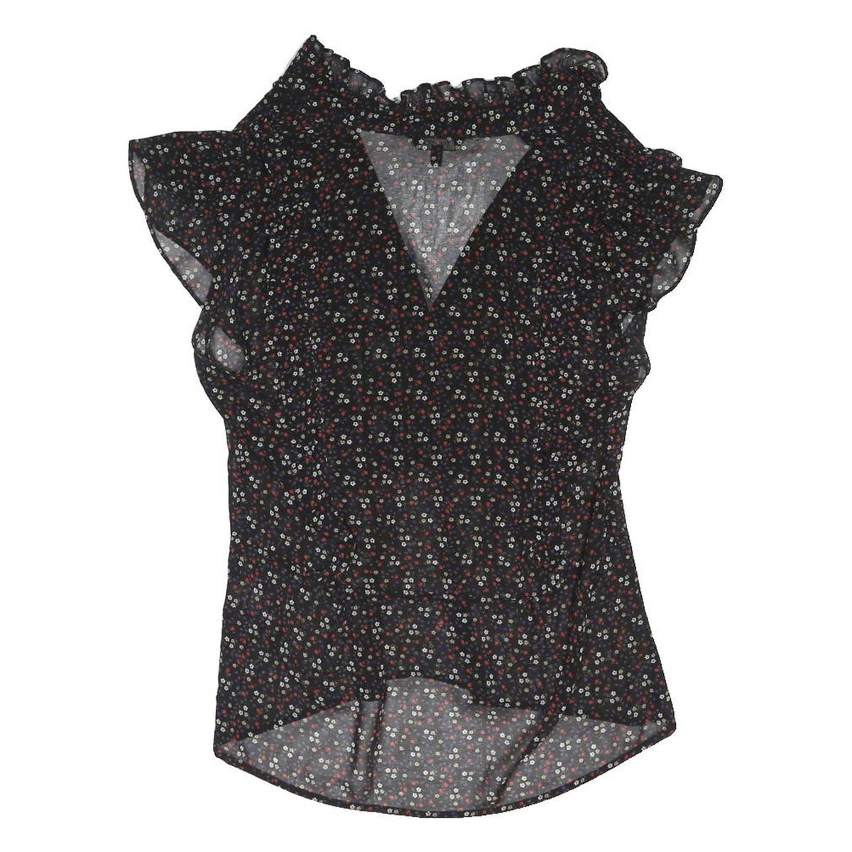 PAPAYA Womens Black Printed Blouse Short Sleeve V-Neck UK 12 Floral