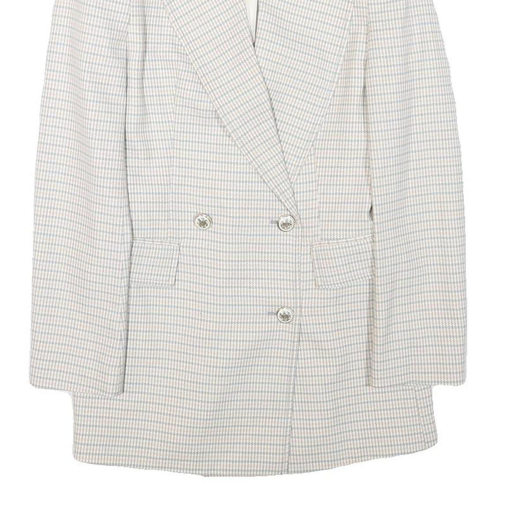 ZARA Womens White & Blue Checked Double Breasted Blazer Jacket XS Polyester