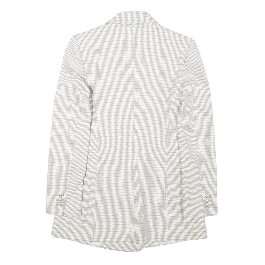 ZARA Womens White & Blue Checked Double Breasted Blazer Jacket XS Polyester