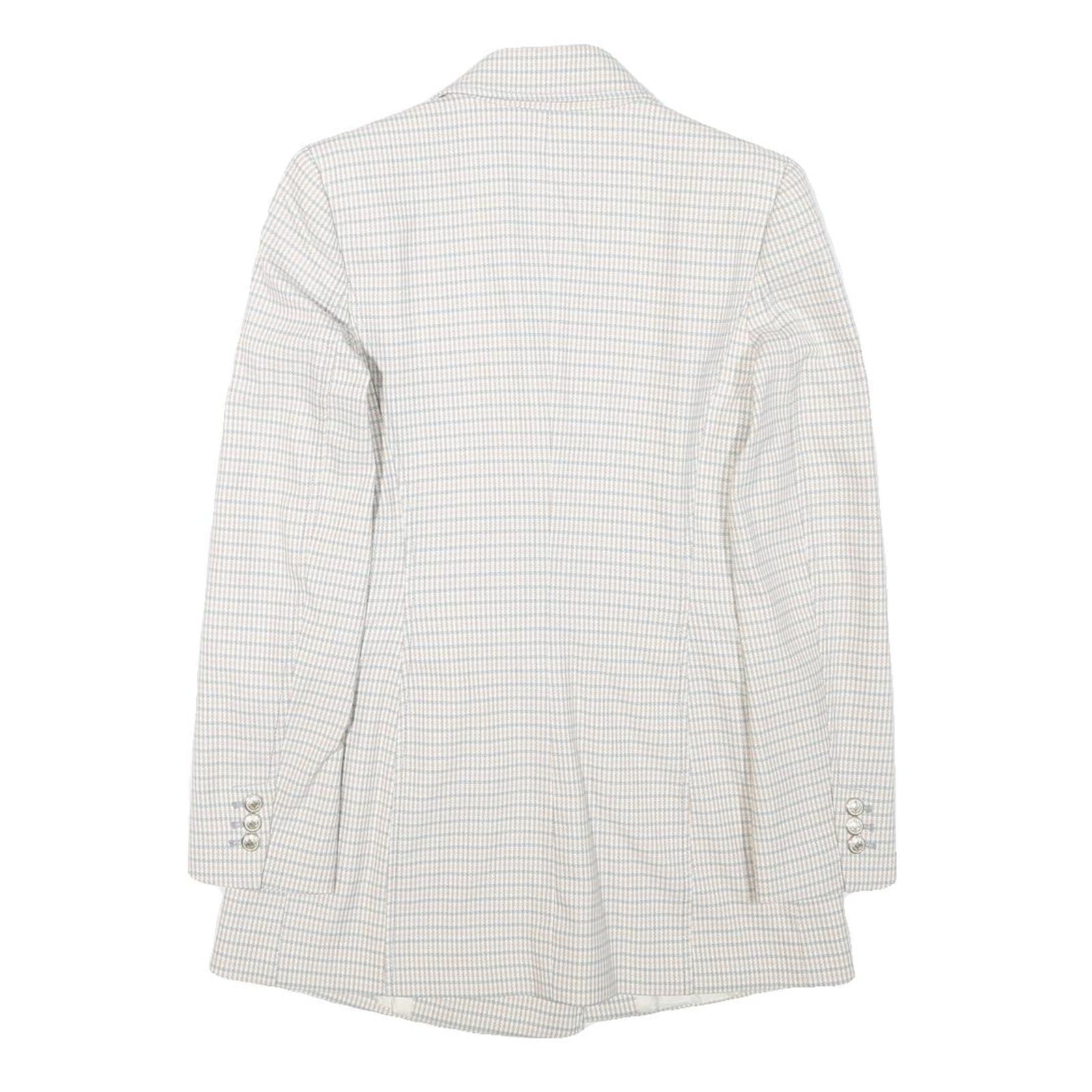 ZARA Womens White & Blue Checked Double Breasted Blazer Jacket XS Polyester