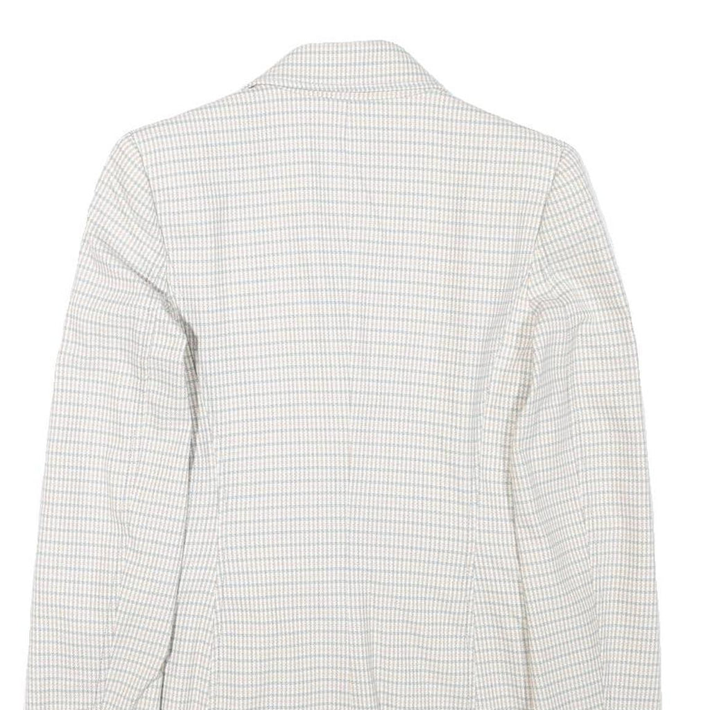 ZARA Womens White & Blue Checked Double Breasted Blazer Jacket XS Polyester