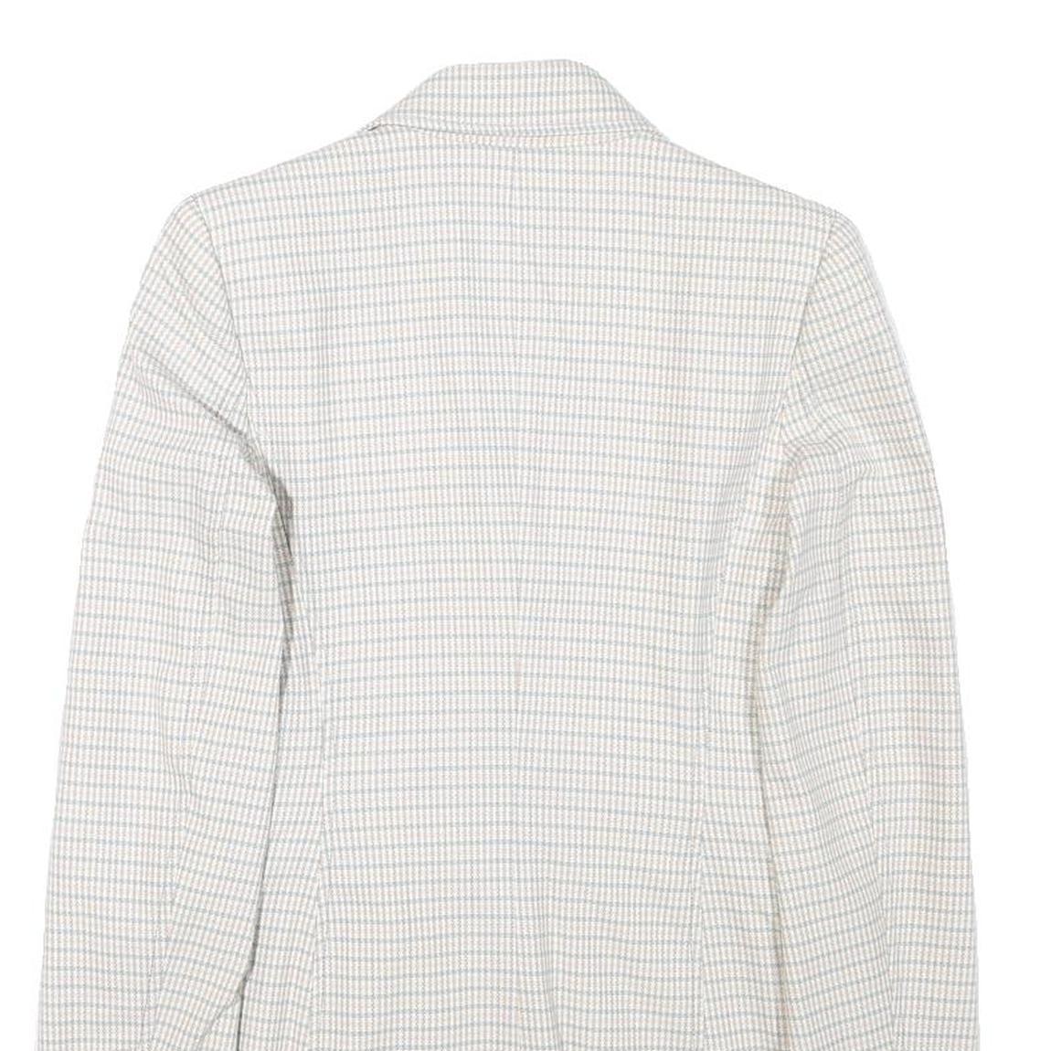 ZARA Womens White & Blue Checked Double Breasted Blazer Jacket XS Polyester