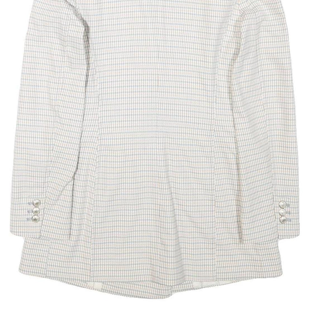 ZARA Womens White & Blue Checked Double Breasted Blazer Jacket XS Polyester