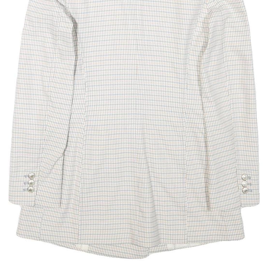 ZARA Womens White & Blue Checked Double Breasted Blazer Jacket XS Polyester