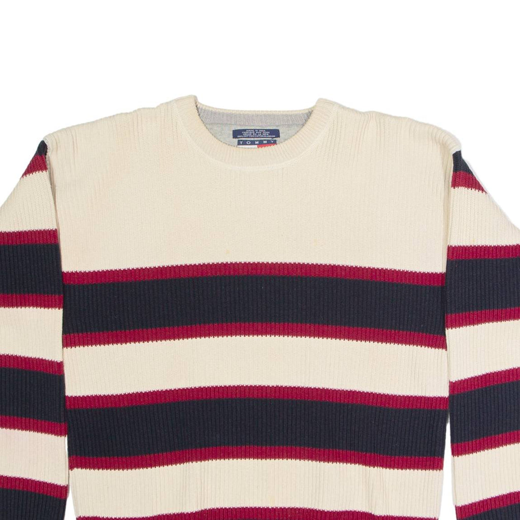 TOMMY HILFIGER Mens Patterned Jumper Cream Striped Tight Knit M